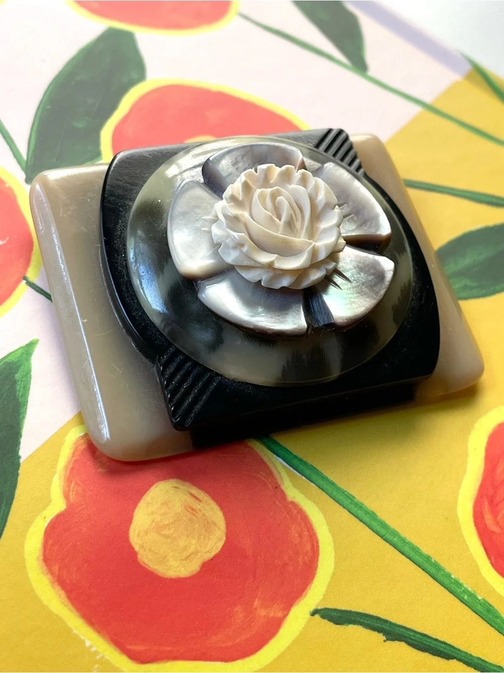 Fabulous vintage stacked plastic brooch Art Deco OOAK upcycled